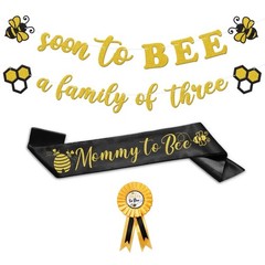Bumble Bee Baby Shower Decoration Set, Soon to Bee A Family of Three Banner M…