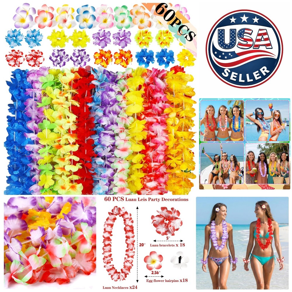 Bulk 60PCS Hawaiian Leis & Accessories – Perfect for Luau and Tropical Parties