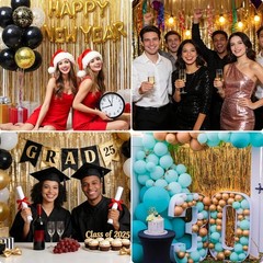 2 Pack 3.3×8.2 FT Gold Backdrop Birthday Decorations Foil Tinsel Curtain Gold…