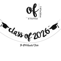 2026 Graduation Banners Party Decorations, Black Class of 2026 with Hat Graduati