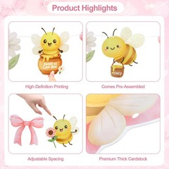 2 Strings Sweet As Can Bee Baby Shower Banner Pre-Strung Honey Bee Daisy Pink…