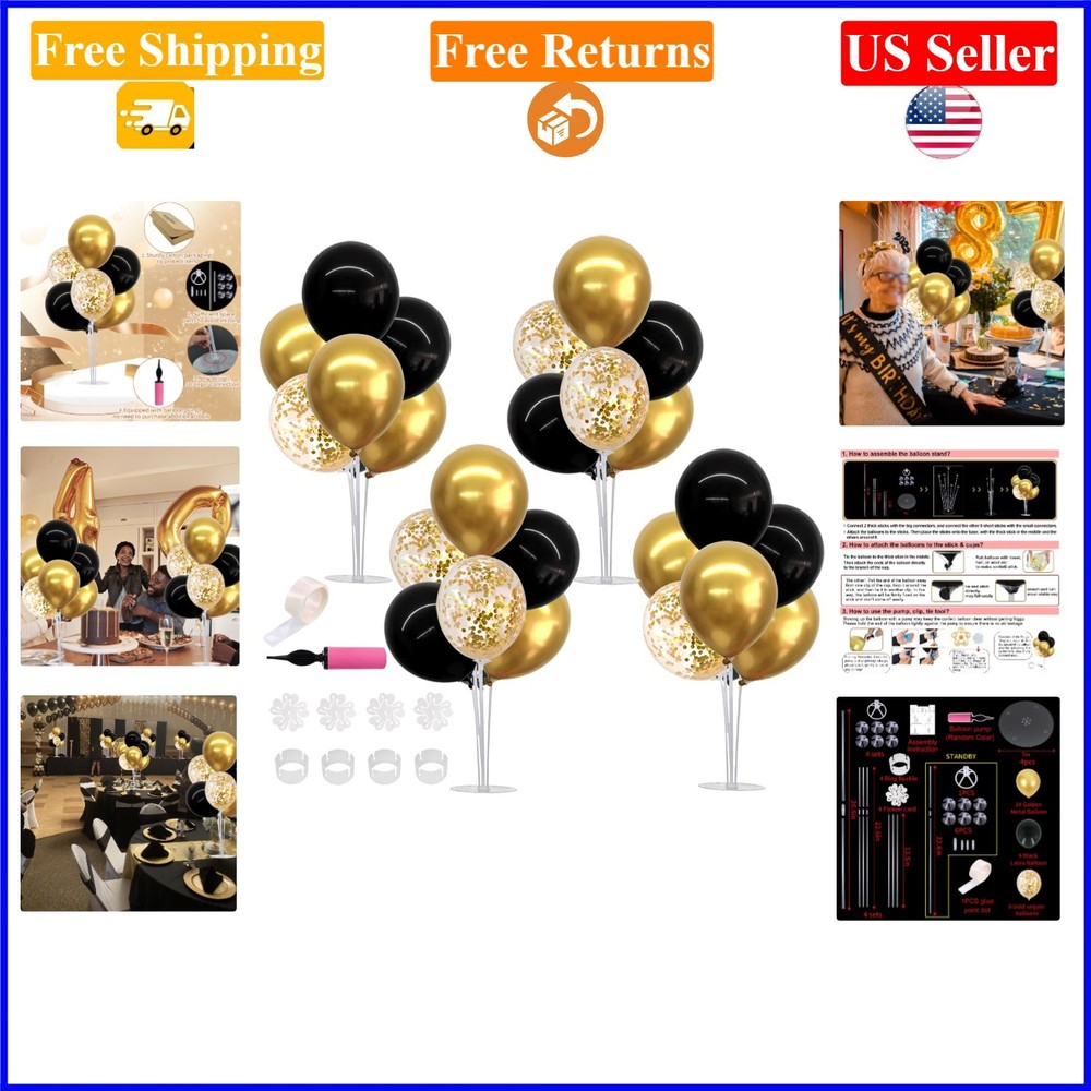 Black Gold Balloon Centerpiece Kit for 40th-70th Birthdays & Events