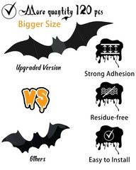 120 Pcs Halloween Decorations 3D Bats Decor, 4 Sizes Scary Bat