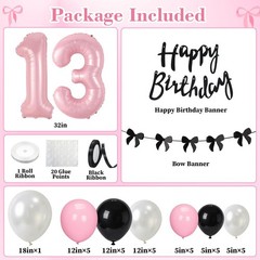 38Pcs Happy 13th Birthday Decorations for Girls White Pink and Black Birthday…