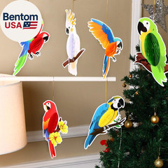 10 Pieces Tropical Birds Honeycomb Paper Cutouts, Parrot Honeycomb, Hawaiian Sum