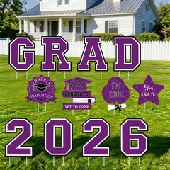 12Pcs 2026 Graduation Yard Signs with Stakes Congrats Grad Outdoor Lawn Decor