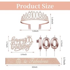 100th Birthday Decorations Women, Including Crown/Tiara, Rose Gold