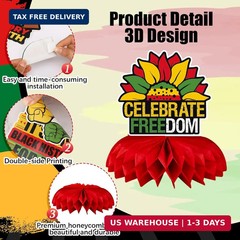 JULMELON 8PCS Juneteenth Party Decorations Honeycomb Centerpiece, 3D Double Side