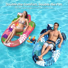 2 Pack Pool Floats Adult Heavy Duty, Inflatable Pool Lounger Float with Detachab