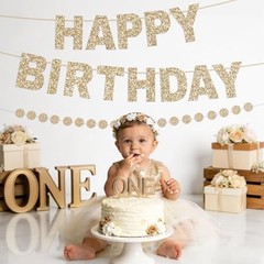 Happy Birthday Banner Pre-Strung Glitter Birthday Party Decorations NO Gold