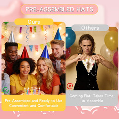 CANREVEL 28 PCS Pre-Assembled Party Hats for Adults, Party Supply for Party Deco
