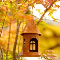 Rustic Metal Castle Candle Holder Hanging with Compact Size for Table and Shelf