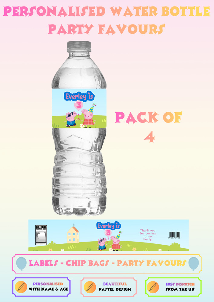 Personalised Peppa Pig Water Bottle Labels Birthday Party Decorations UK