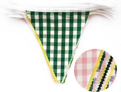 32Ft Camp Bride Party Decorations Pink Green Yellow Gingham Fabric Triangle Bann