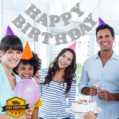 Adecortalk Silver Happy Birthday Banner
