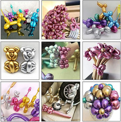 100Pcs 260 Long Balloons Kit with Pump, Shiny Metallic Latex Twisting Balloon fo