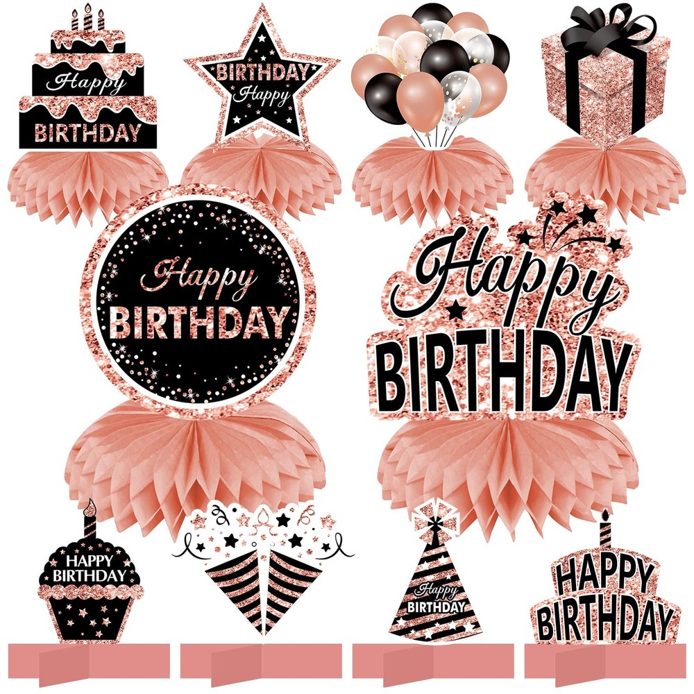 10 Pcs Rose Gold Birthday Honeycomb Centerpieces Table Topper Bday Decor