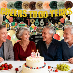 60Th Birthday Decorations for Men Women, Vintage 1966 Backdrop, Cheers to 60 Yea
