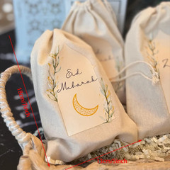 Eid Mubarak Cotton Gift Bags 5pcs Drawstring Ramadan Islamic Party Favor
