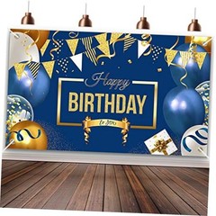 Happy Birthday Decorations Banner Large Navy Blue and Gold Balloons Backdrop