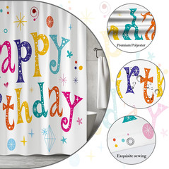 Happy Birthday Shower Curtain Colorful Party Rainbow Birthday Decorations Fabric