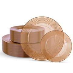 FLOWERCAT 100PCS Clear Brown Plastic Plates – Heavy Duty Plastic Plates Dispo…