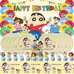 Crayon Shin-chan Party Supplies Set Plates Balloons Backdrop Tablecloth 5x3ft