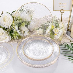 Rubtlamp 60Pcs Clear Plastic Plates,Clear Disposable Plates With Gold Rim,Hea…