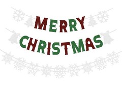 Glitter Merry Christmas Banner Snowflake Party Decor Supplies Red Green White
