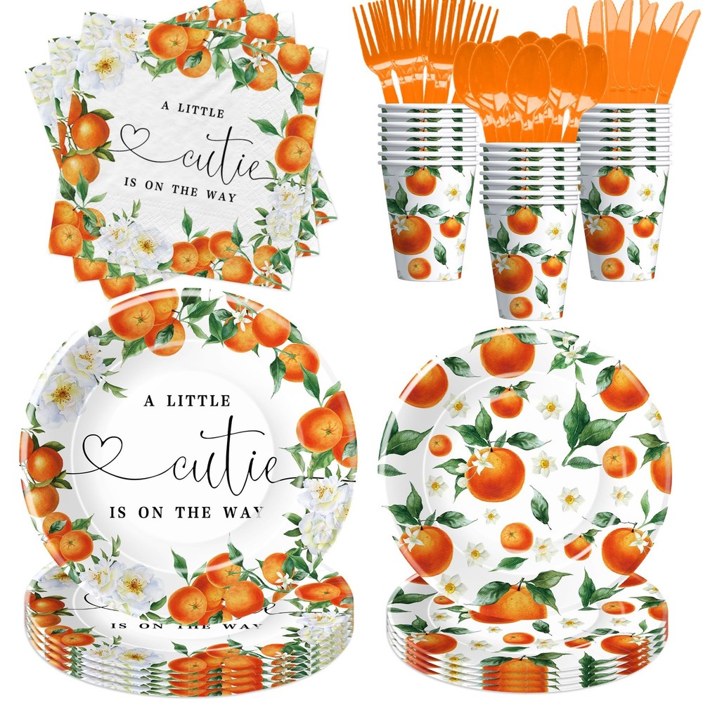 HIPVVILD Little Cutie Baby Shower Decorations Tableware, Fruit Orange