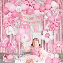 Pink Bow Birthday Decorations, Coquette Themed Party Supplies with Light Pear…