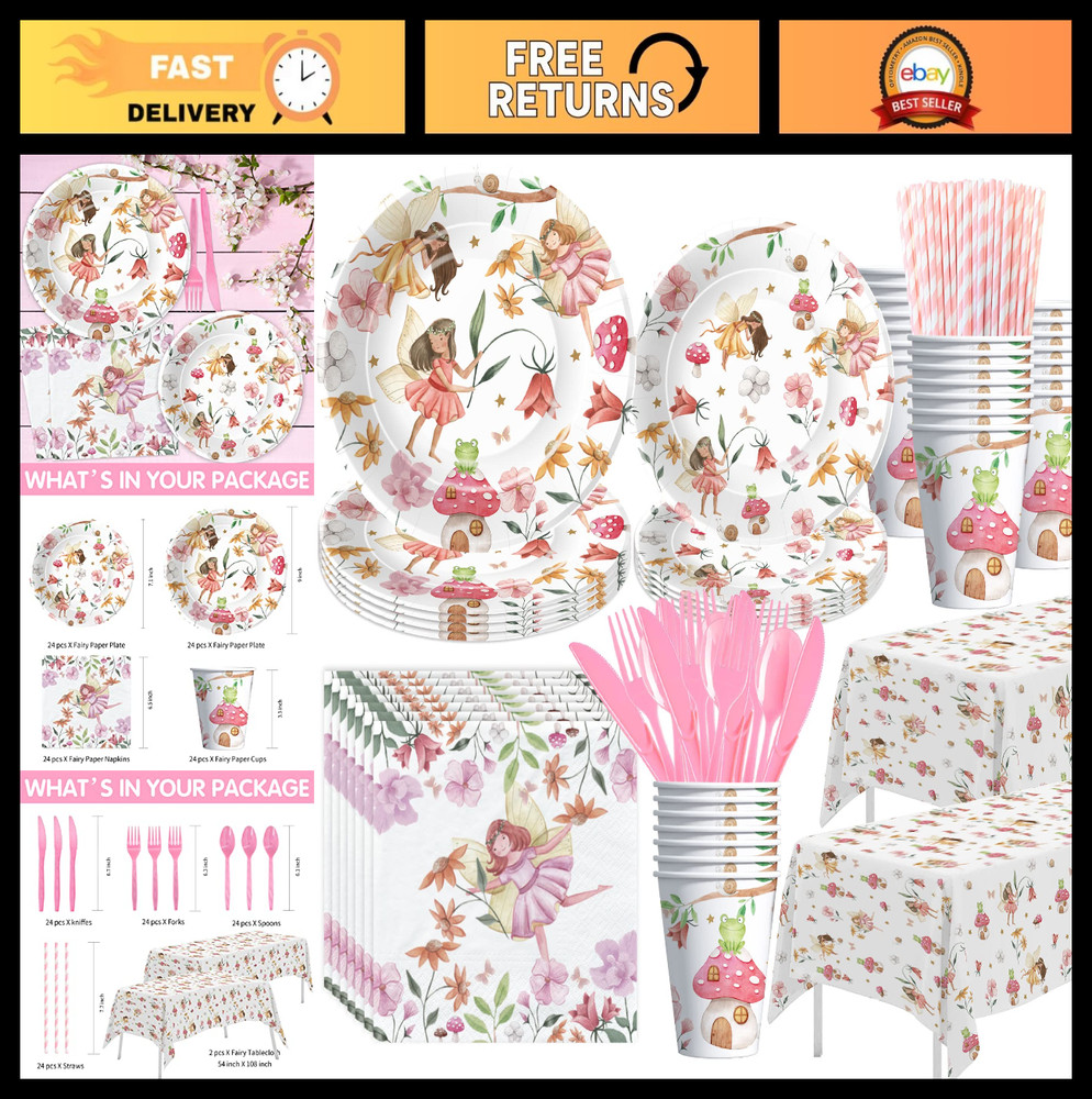 Fairy Party Decorations Set – Enchanted Forest Tableware, Plates, Cups, Napkins