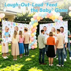 2Pcs Feed Me Baby Shower Game Backdrop, Funny Blindfold Feeding Baby Game Banner