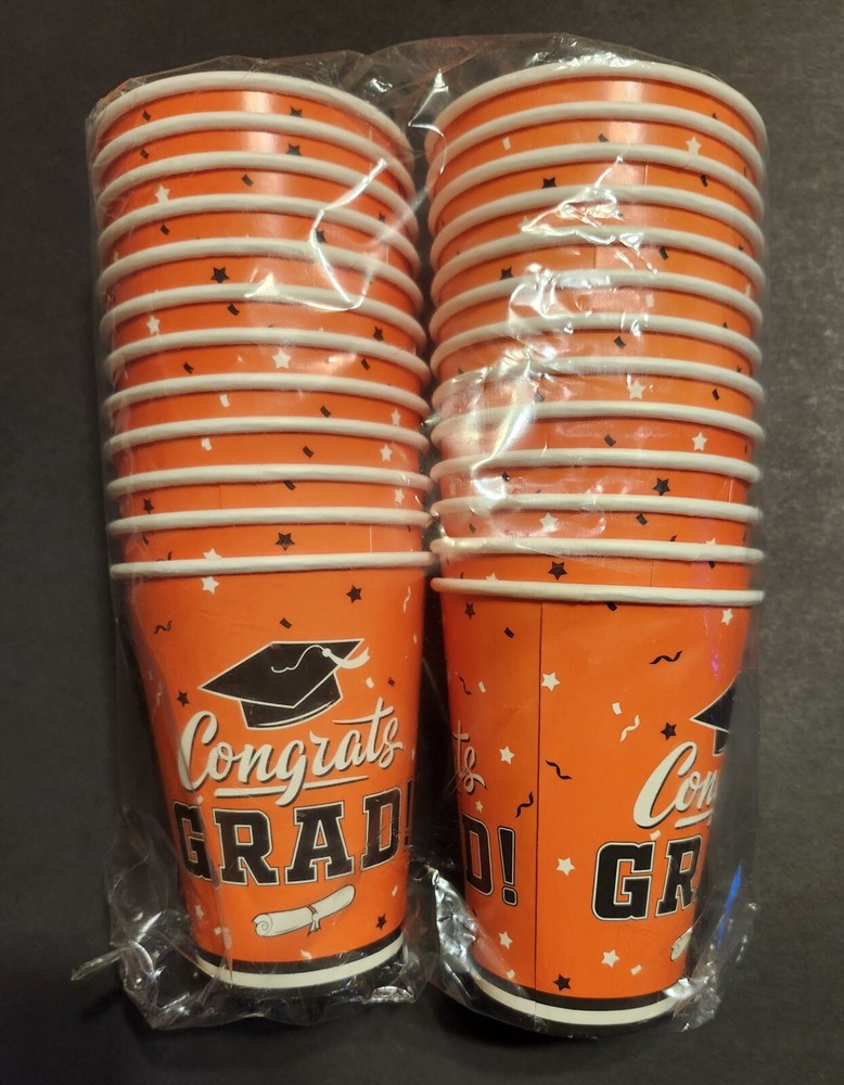 FREE Orange 25 Cups Congrats GRAD Graduation Party Paper 2024 or Any Year NEW US