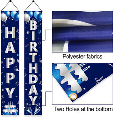 Blue Silver Happy Birthday Door Banner Decorations for Men Boys,Happy Birthday B