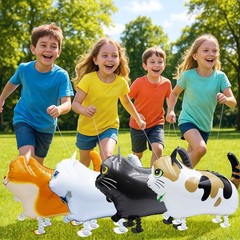 8-Pack Walking Cat Balloons – Cute Foil Kitty Balloons with Ribbons for Kids’…