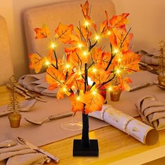 2 Pack 24-inch Fall Lighted Maple Tree, 48 LED Lights Thanksgiving Table Tree
