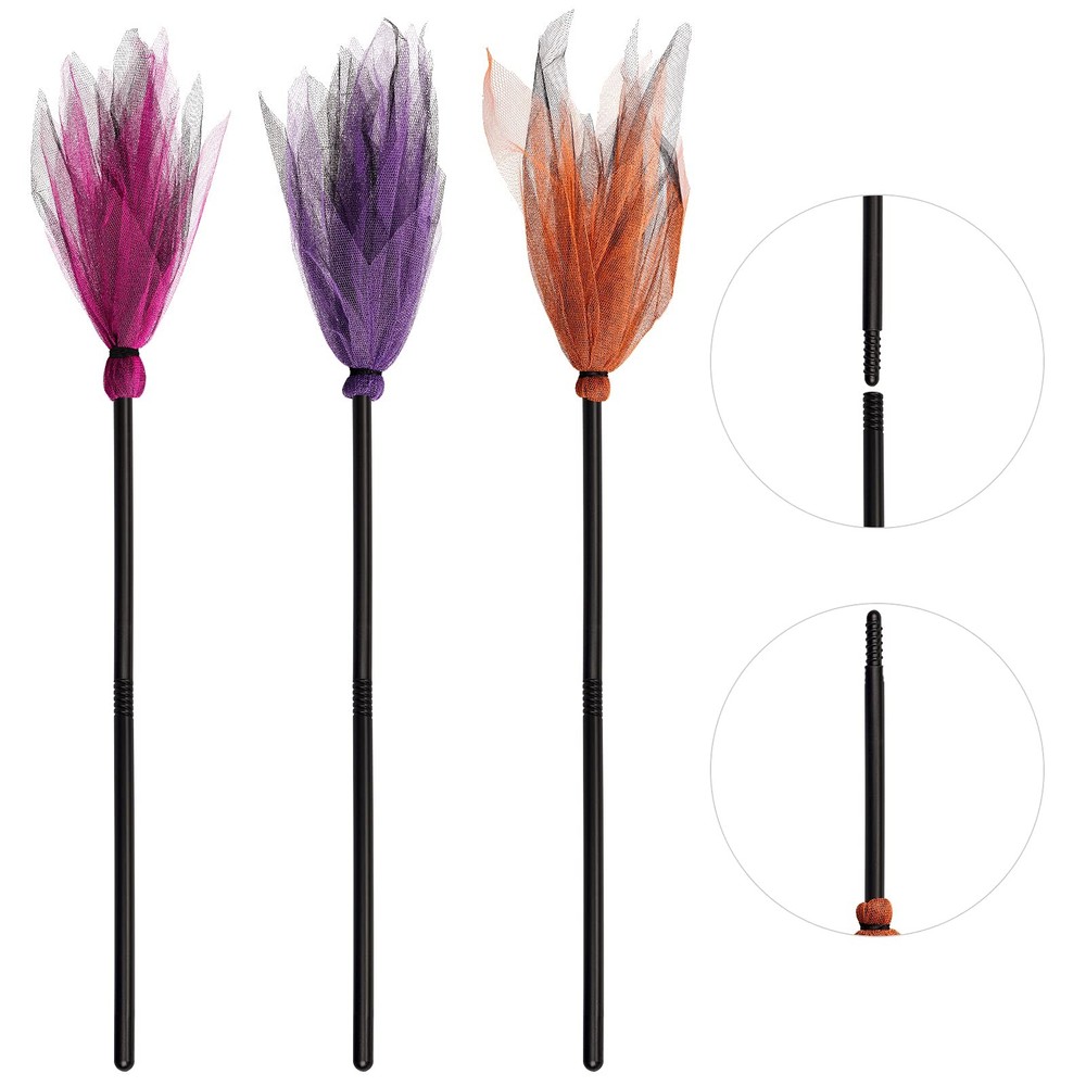 3 Pcs Halloween Witch Broom Plastic Witch Broomstick Kids Cosplay Props