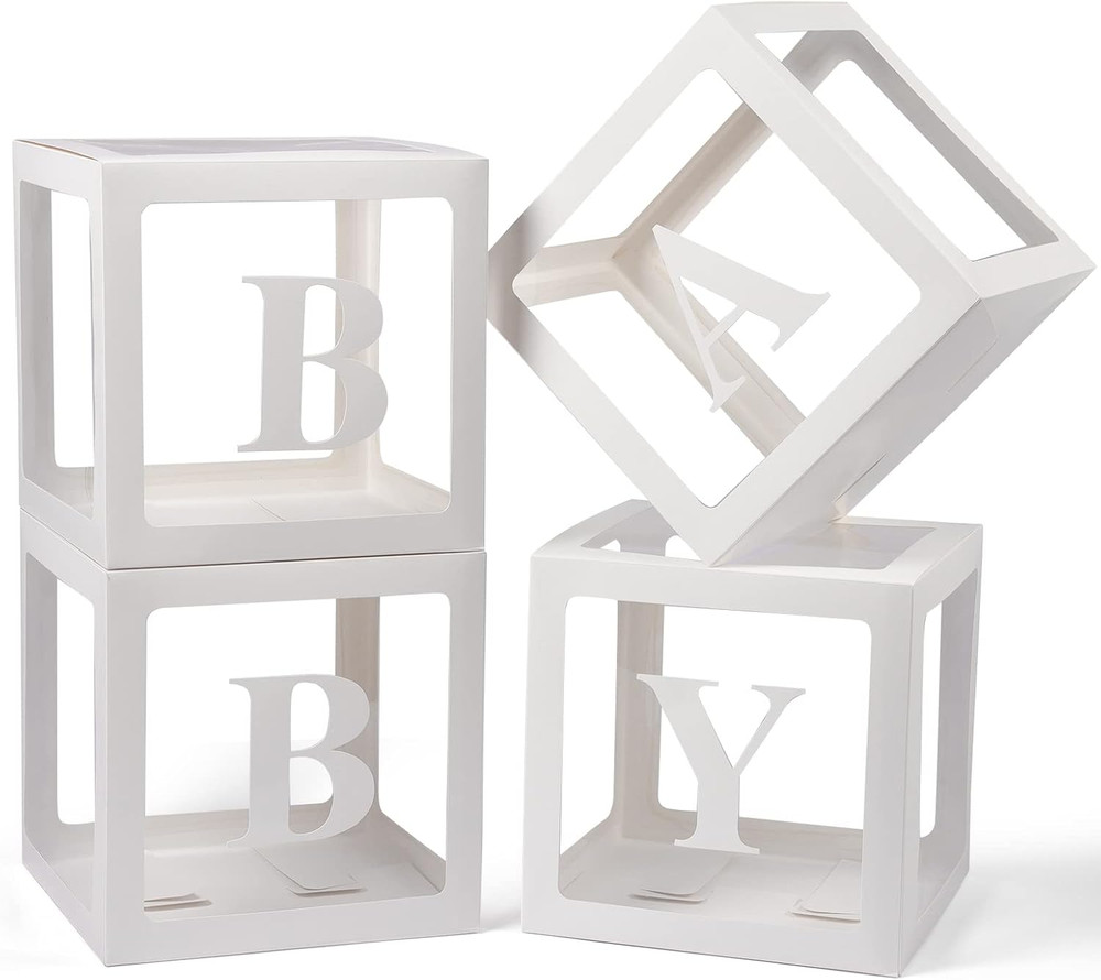 Baby Boxes With Letters 4 Transparent Balloon For Gender Reveal Birthday Wedding