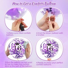 Purple 16th Balloons Decorations – 16Pcs Purple White Happy 16th Confetti Lat…