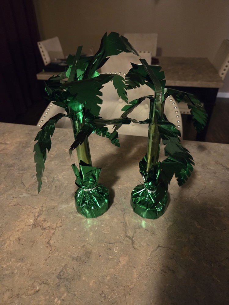 2 Palm Tree Centerpiece Or balloon weight metallic green