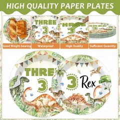 96PCS Dinosaur 3rd Birthday Party Paper Plates and Napkins and Forks Set Wate…