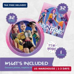 KPop Plates and Napkins – 32 Pack | Dessert-Sized | KPop Demon Hunters Birthday