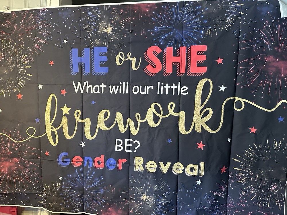 FIREWORK~ gender reveal hanging backdrop~7ftx5ft~black~red White Blue~July 4th