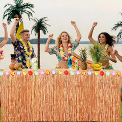 Luau Grass Table Skirt Natural 9 Feet X 29.5 Inch Hawaiian Table Skirt for Tropi
