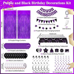 Purple and Black Party Decorations for Women Girls, Purple Birthday Decoratio…