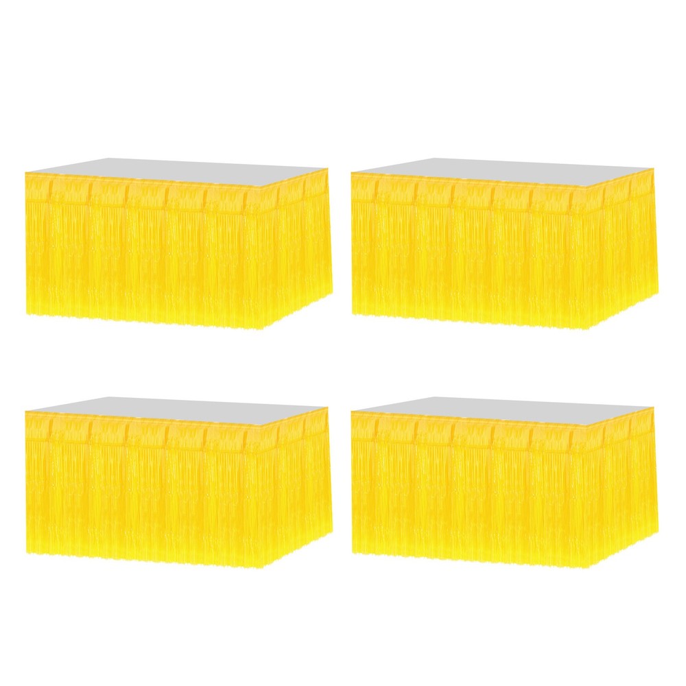 4 Pack 29×108 Inch Yellow Metallic Foil Fringe Tinsel Table Skirts