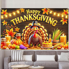Thanksgiving Turkey Pumpkin Banner 71×43″ Outdoor Decor Photo Booth Backdrop