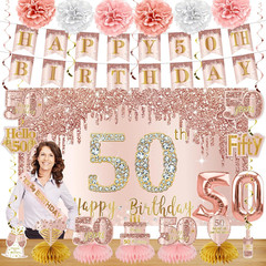 50Th Birthday Decorations Kit for Women, 21Pcs Pink Rose Gold Happy 50 Years Old