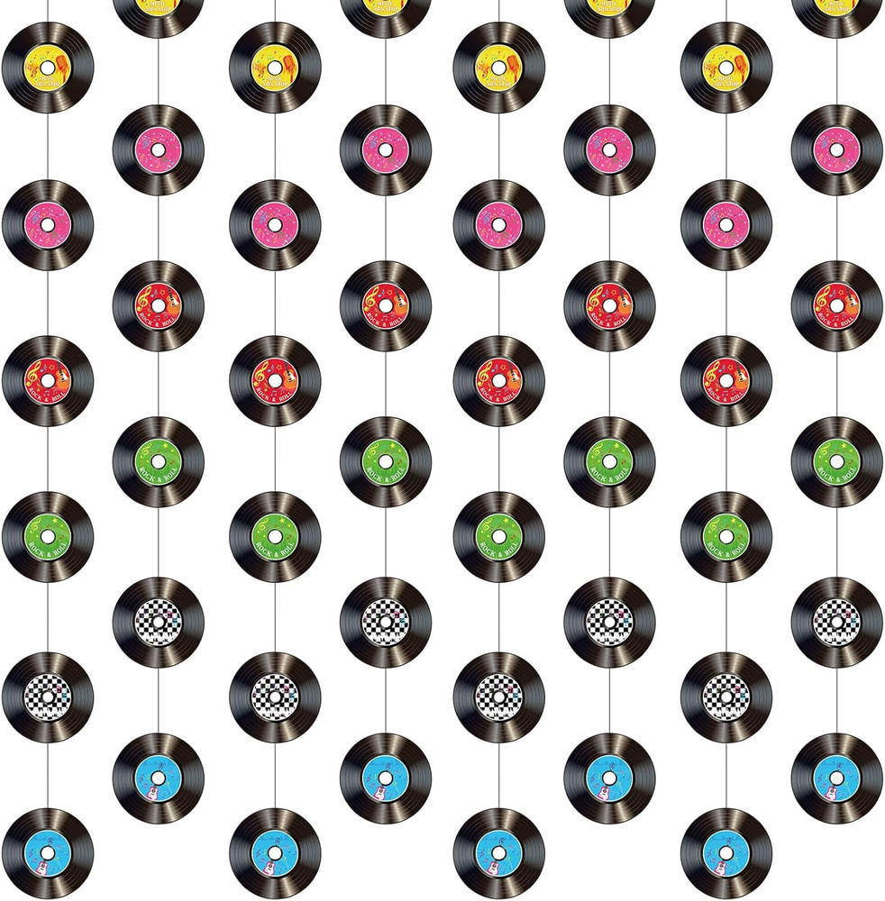 8 Pieces Rock and Roll Party Decorations Retro Record Paper Garlands Vintage The